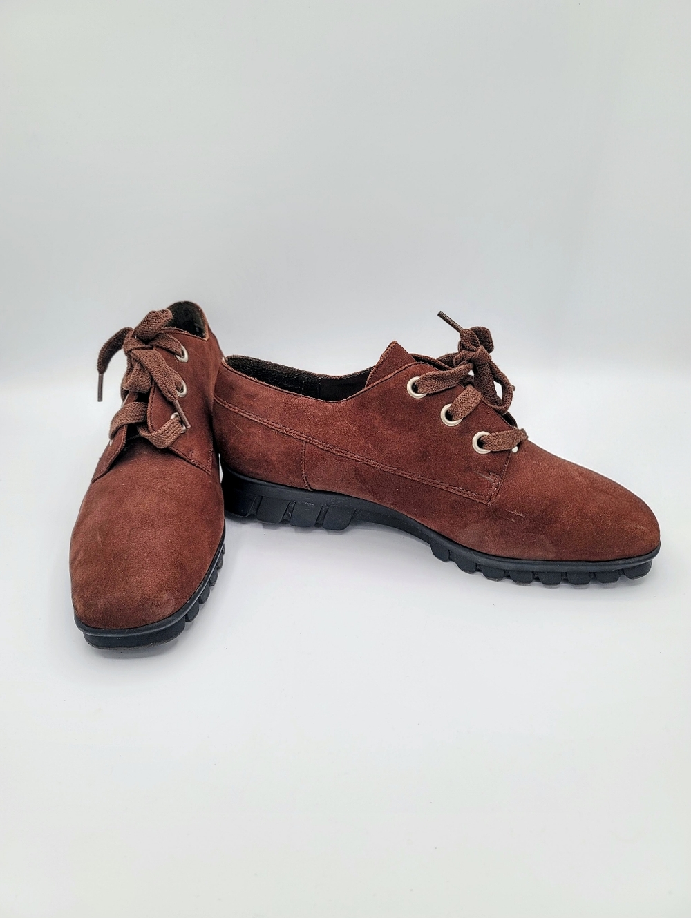 FASHION BUG Brown Leather Oxfords Womens 8 Comfort Flex Sole Lace Up